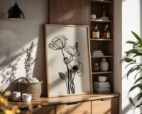 Botanical Poppy Poster — Minimal Line Art Matte Vertical Print