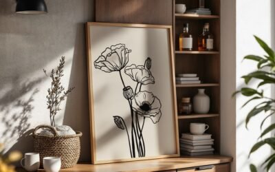 Botanical Poppy Poster — Minimal Line Art Matte Vertical Print