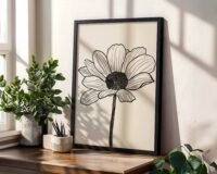 Daisy Line Art Matte Poster — Minimal Floral Vertical Wall Print
