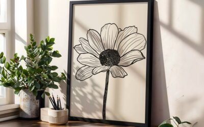 Daisy Line Art Matte Poster — Minimal Floral Vertical Wall Print