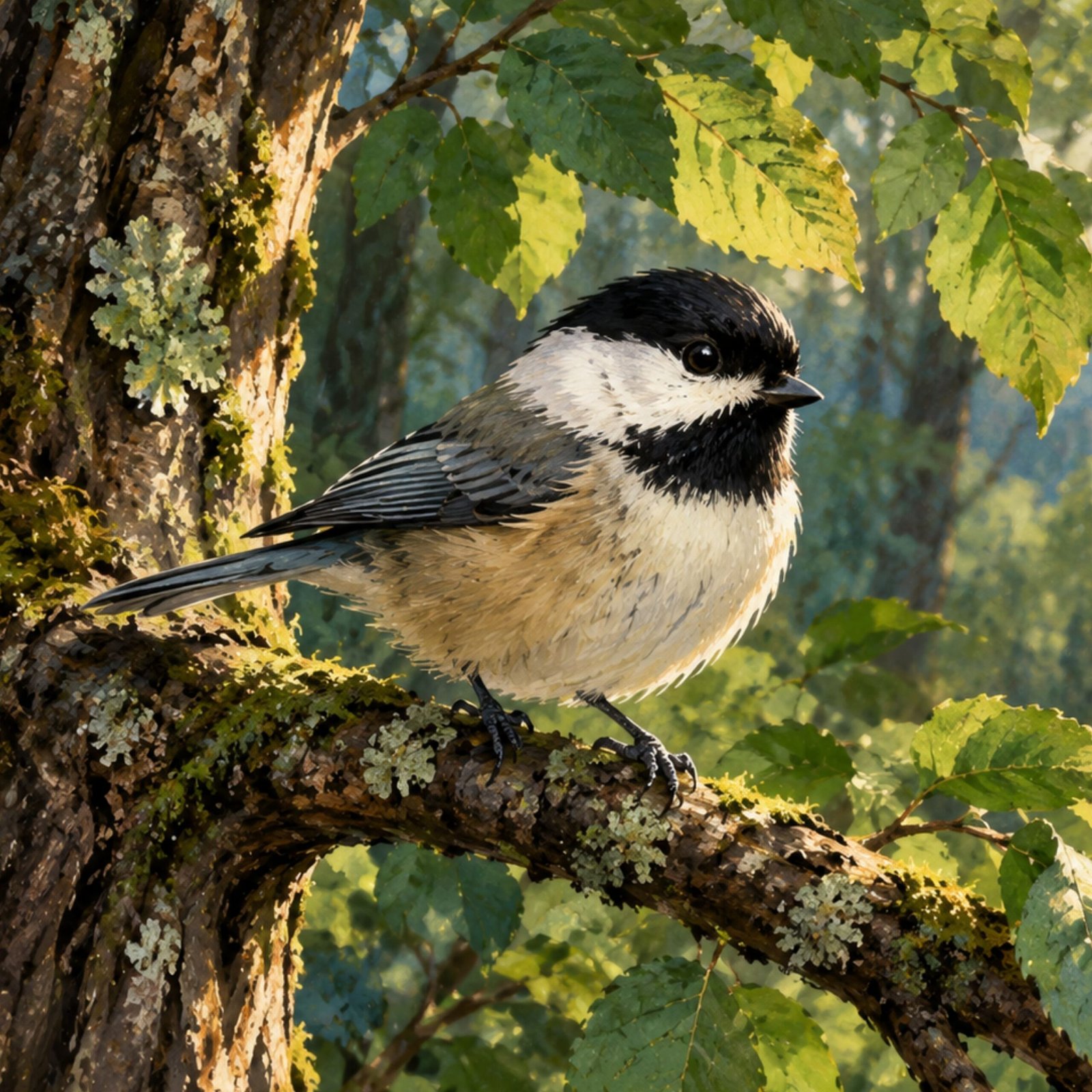 A chickadee sitting on a tree branch