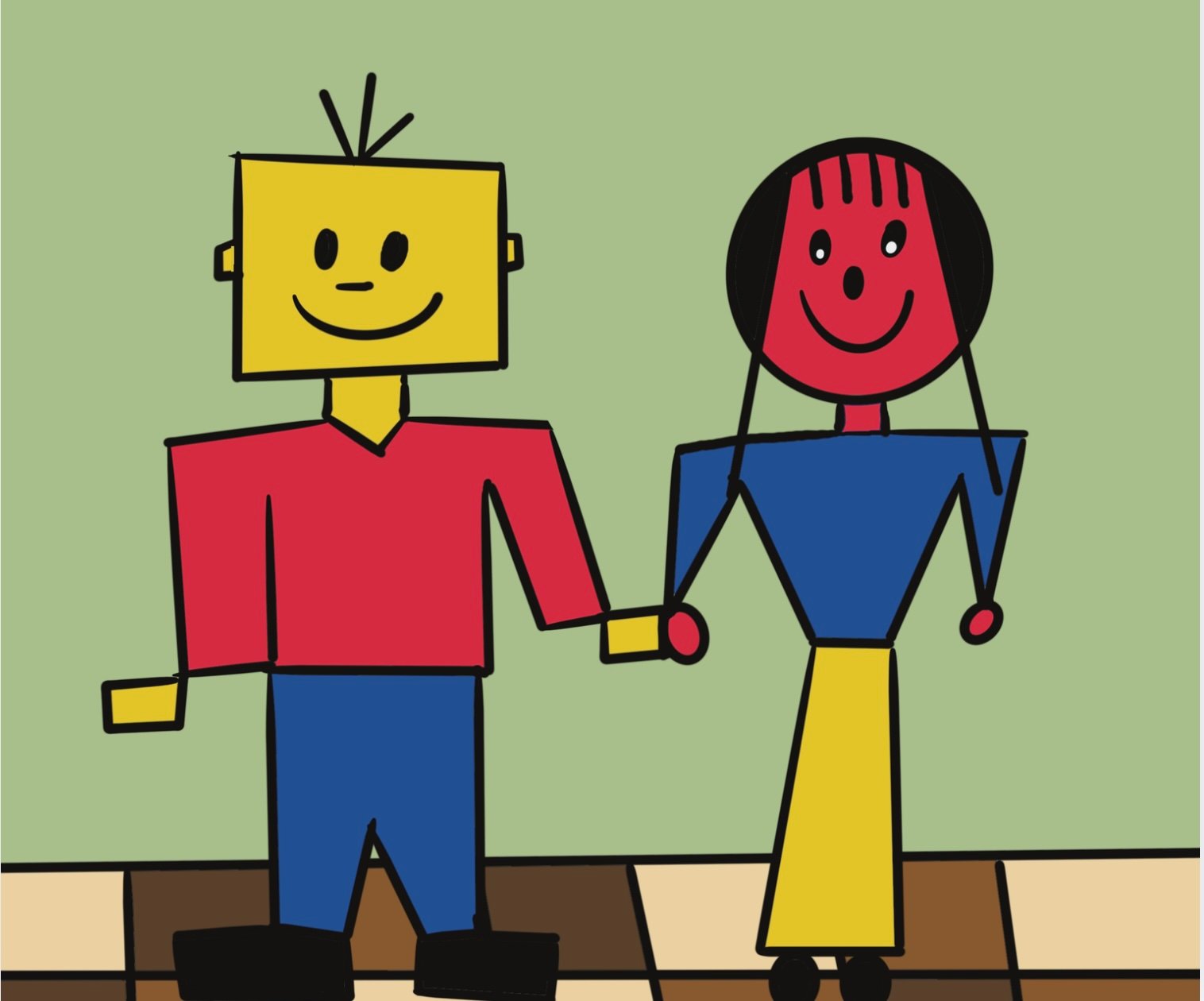 Two friends smile next to each other from the children's picture book Quadrick eats a booger