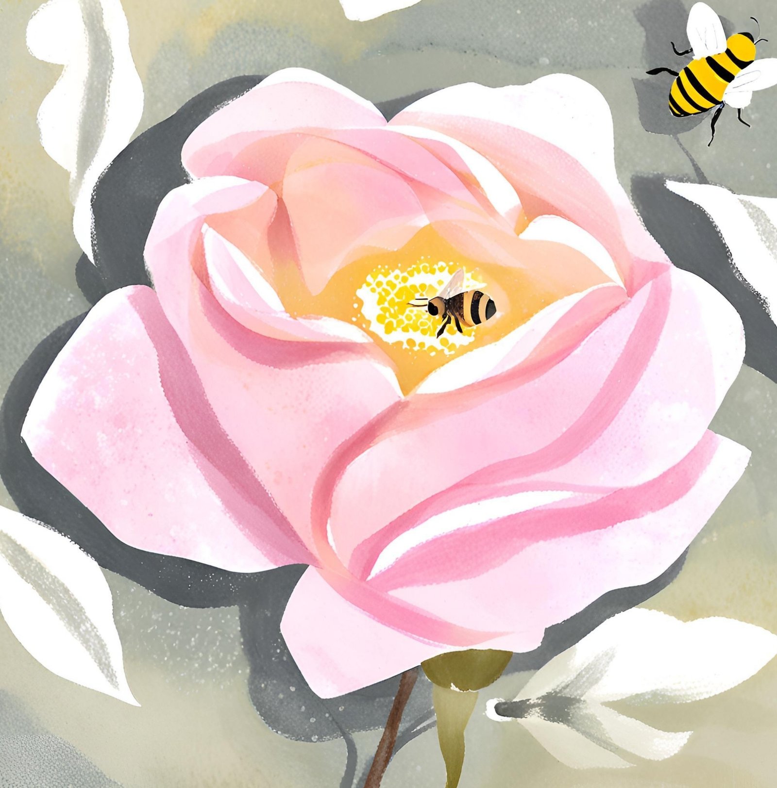 Bees visiting a flower in the children's picture book The Secret of the Seed