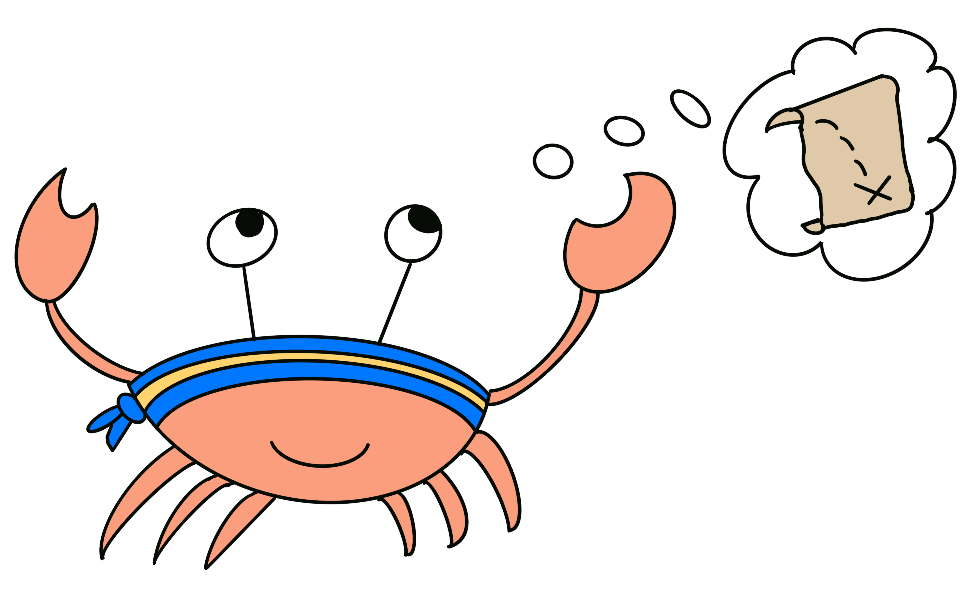 a crab pirate thinking of a treasure map