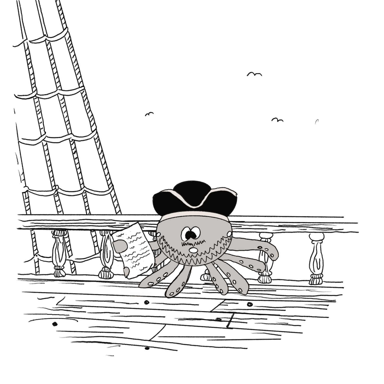 Captain Inkbeard is an octopus who is holding a treasure map