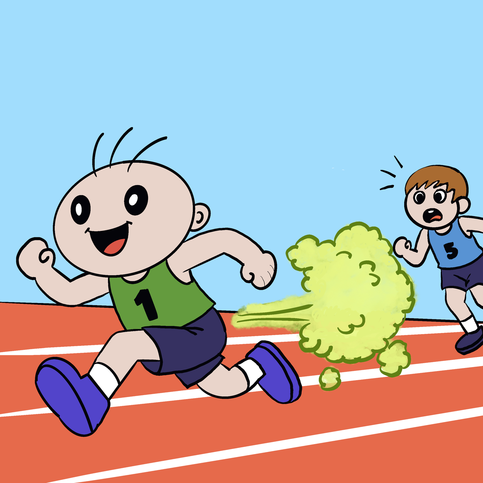 Gus running on a track while farting in Why Do People Fart?