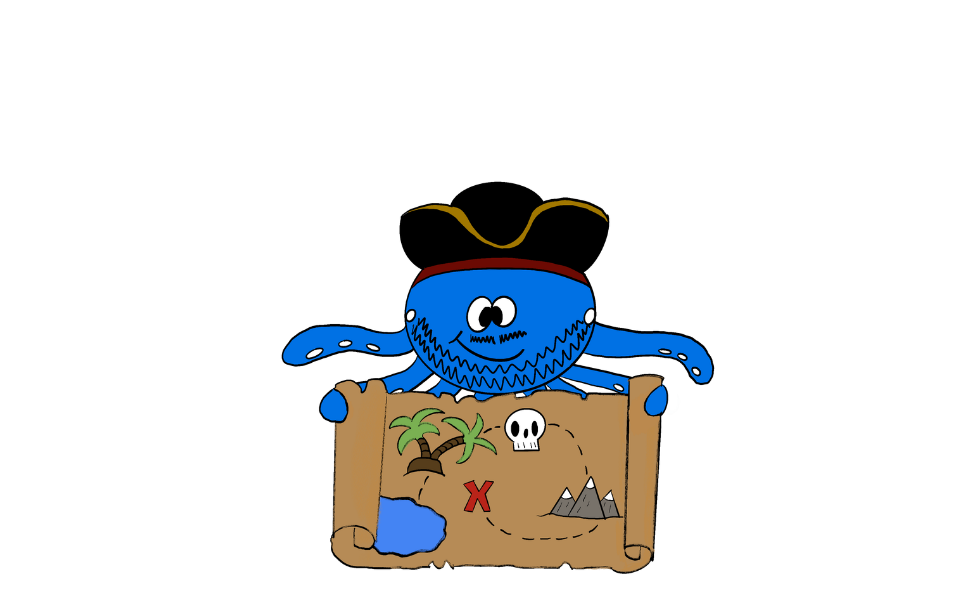 Captain Inkbeard is an octopus who is holding a treasure map