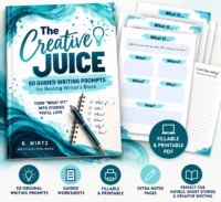 The Creative Juice digital writing workbook with 50 guided writing prompts and printable worksheets